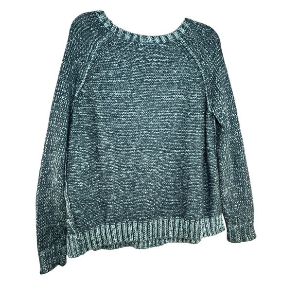 Wooden Ships Teal Fuzzy Cable Knit Sweater S/M Coastal Mohair Blend - Picture 2 of 4